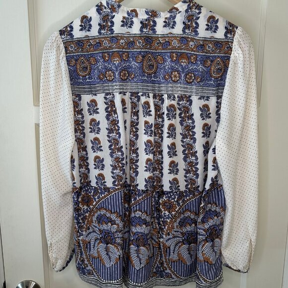 SALE 2/25 Lucky Brand Floral and Polka Dot Bohemian Style Blouse Size Medium - Picture 6 of 11